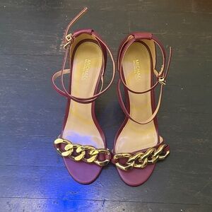 Michael Kors Maroon Heels with Gold Chain Accent